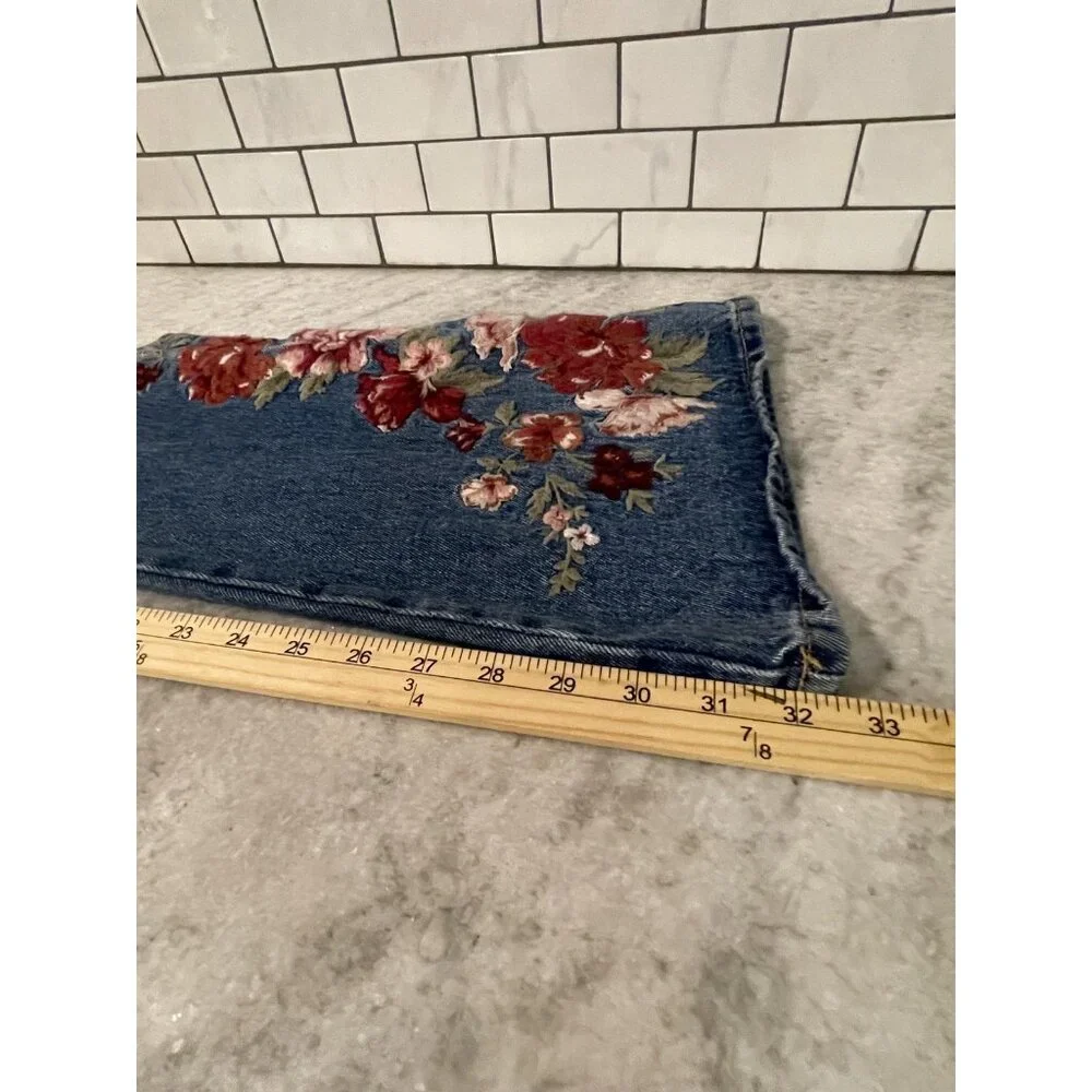 Free People Driftwood Jumpsuit Womens Medium NWT Embroidered Denim Wash Flared - Picture 9 of 10